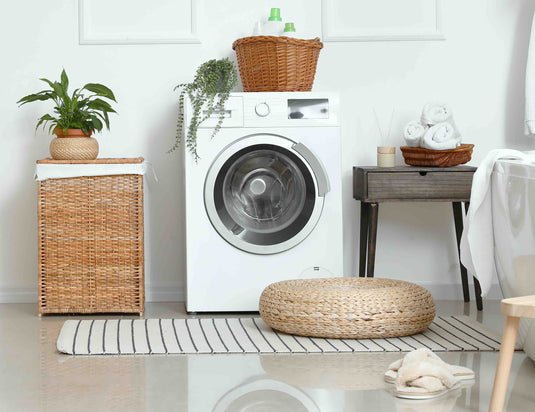 Area rug in the laundry room