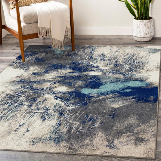 abstract-gray-family-room-distressed-area-rug