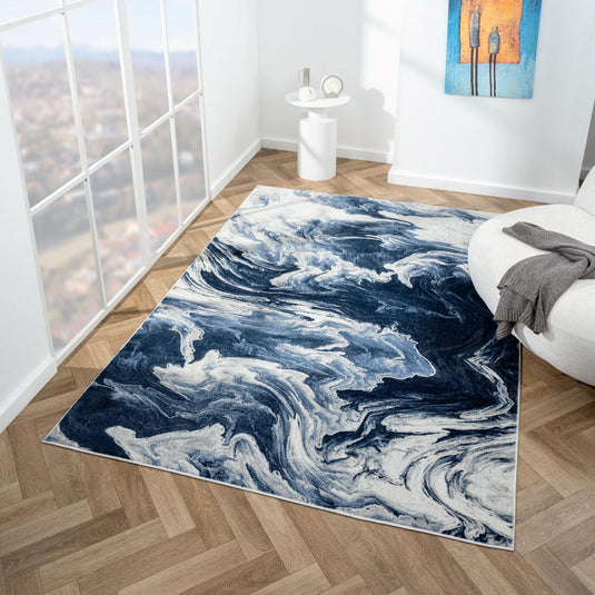 Marble Abstract 492 Ocean Swirl Area Rug