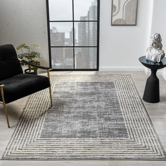 Geometric Border 9580 Textured Area Rug