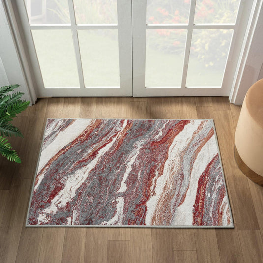 red entryway rug