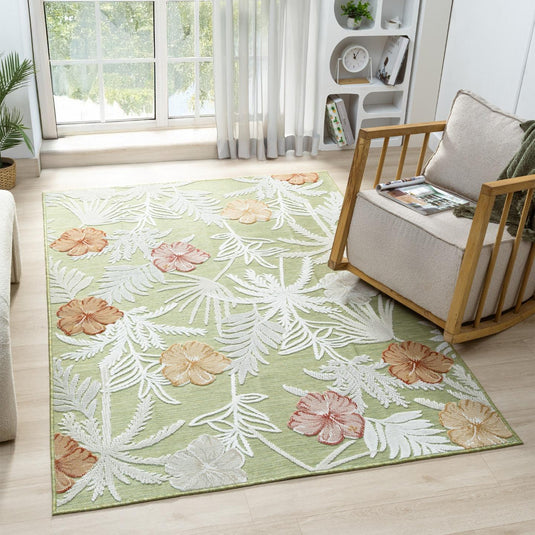 Tropical Palm Leaf 9435 Floral Area Rug