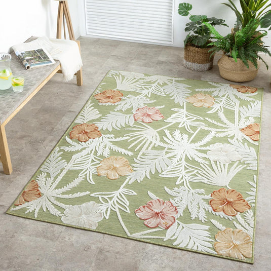 Tropical Palm Leaf 9435 Floral Area Rug