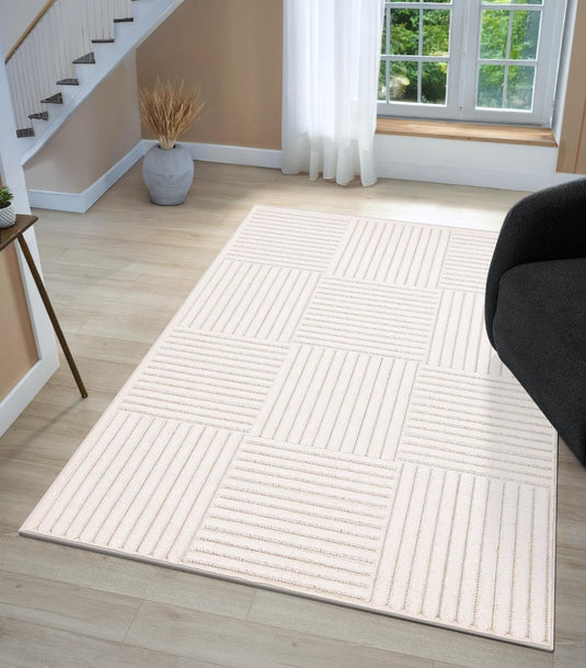 Geometric 1688 Checkered High Low Area Rug