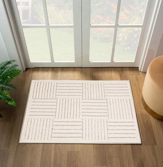 Geometric 1688 Checkered High Low Area Rug