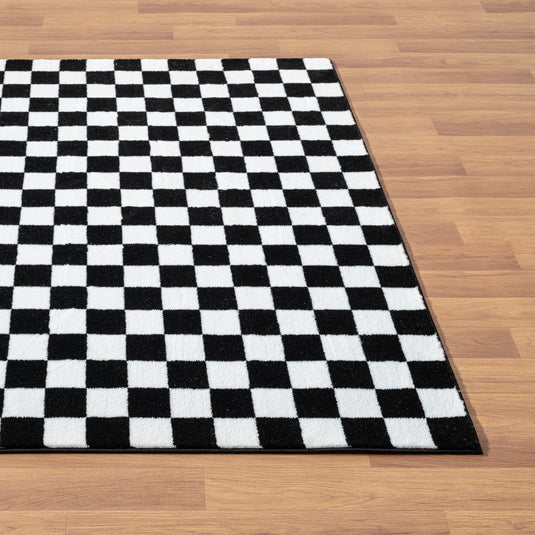black-checkered-area-rug