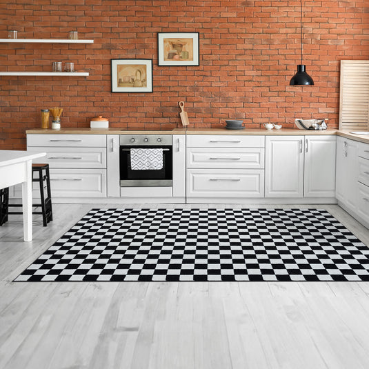 black-checkered-area-rug