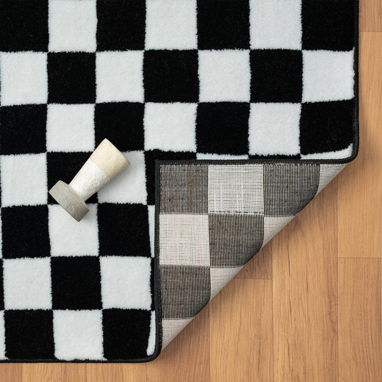 black-checkered-area-rug