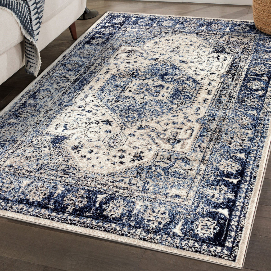 Victoria 2041 Oriental Ivory Blue Area Rug - Modern Area Rugs by Luxe Weavers®