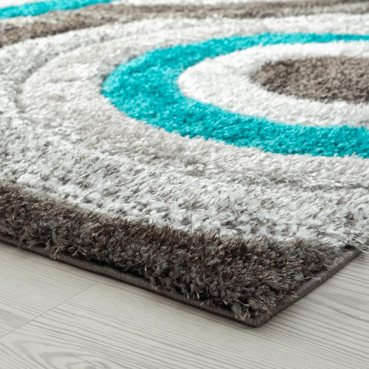 Turquoise-geometric-shag-rug