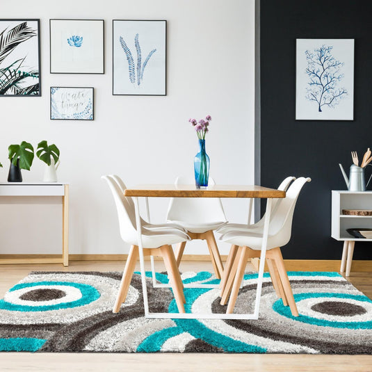 Turquoise-geometric-shag-rug