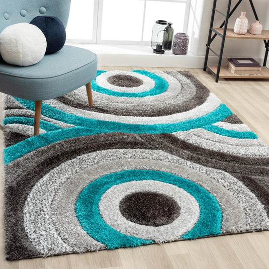 Turquoise-geometric-shag-rug
