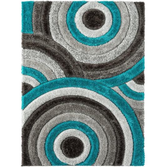 Turquoise-geometric-shag-rug