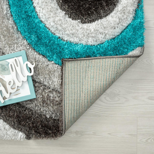 Turquoise-geometric-shag-rug