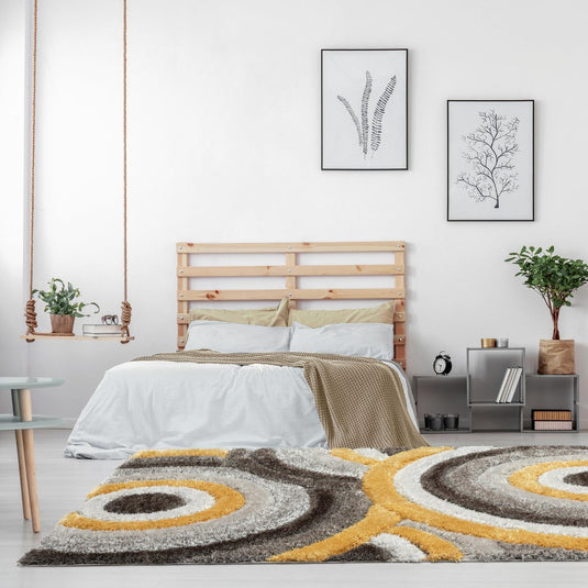 Yellow-geometric-shag-rug