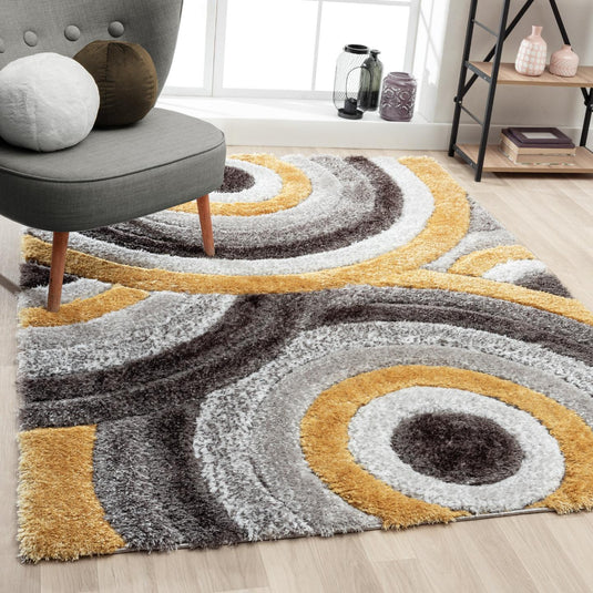 Yellow-geometric-shag-rug