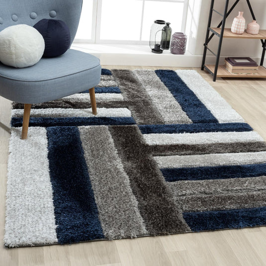 Navy-geometric-shag-rug