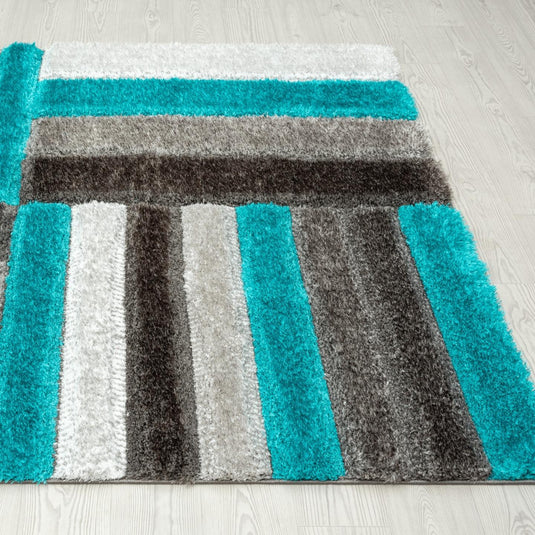 Turquoise-geometric-shag-rug