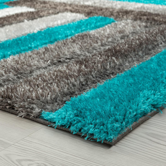 Turquoise-geometric-shag-rug