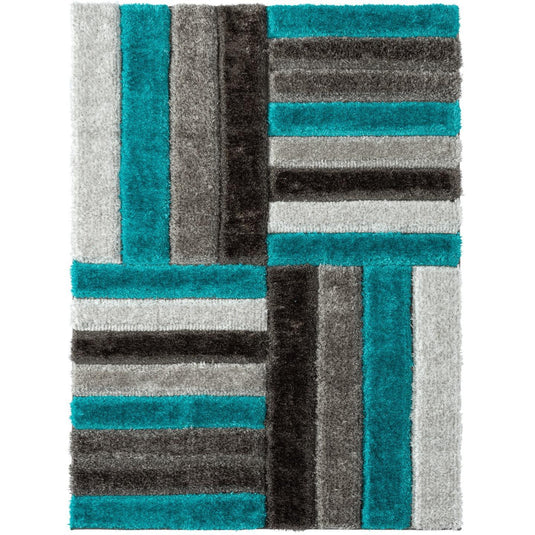 Turquoise-geometric-shag-rug