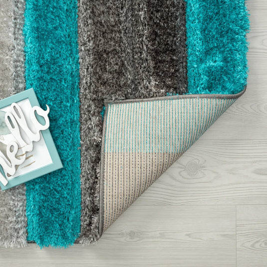 Turquoise-geometric-shag-rug