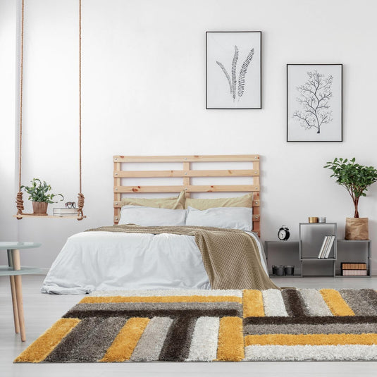 Yellow-geometric-shag-rug