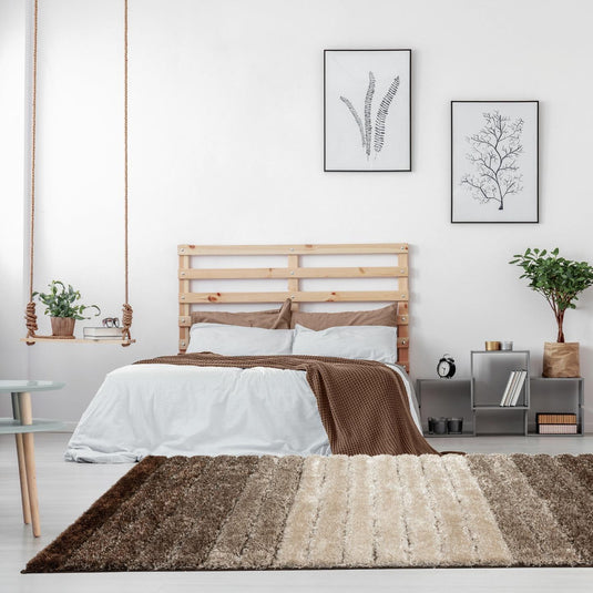 Brown-geometric-shag-rug