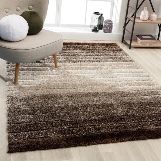 Brown-geometric-shag-rug