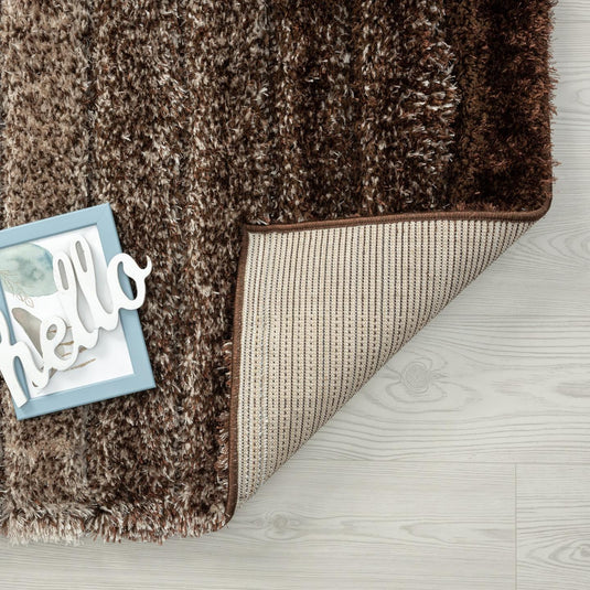Brown-geometric-shag-rug