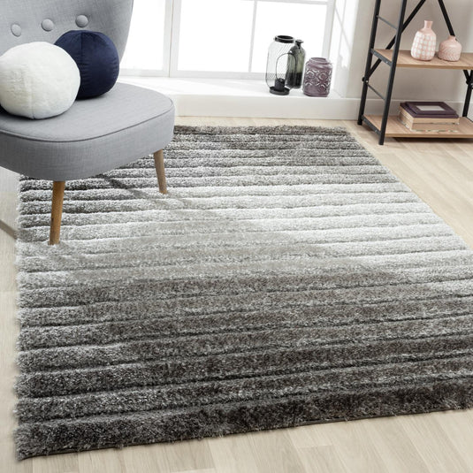 Gray-geometric-shag-rug