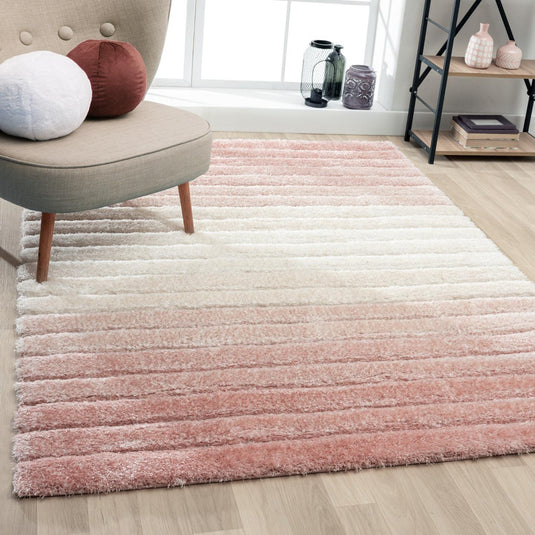 Pink-geometric-shag-rug