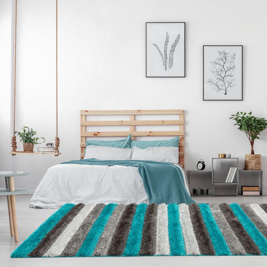 Turquoise-geometric-shag-rug