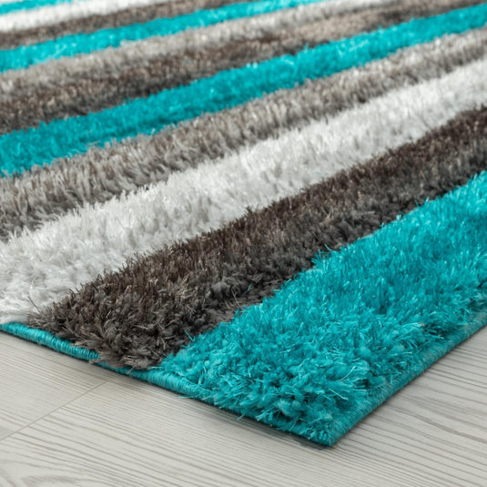 Turquoise-geometric-shag-rug
