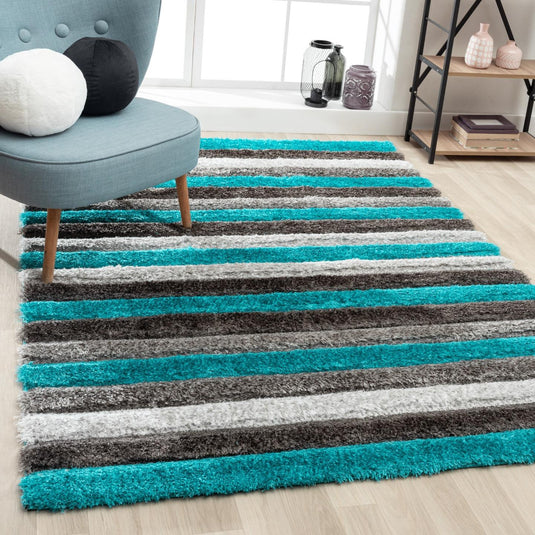 Turquoise-geometric-shag-rug