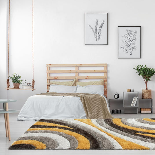 yellow-geometric-shag-rug