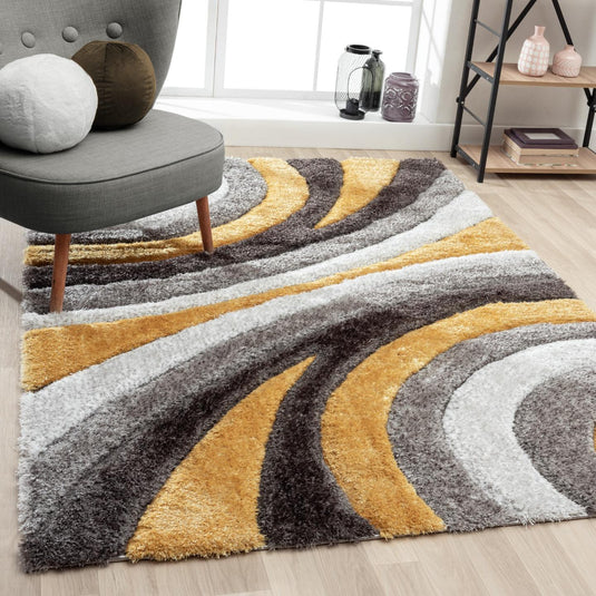 yellow-geometric-shag-rug