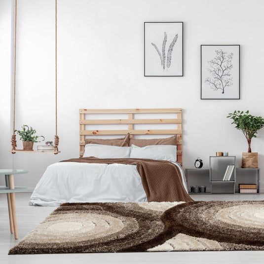 Brown-geometric-shag-rug