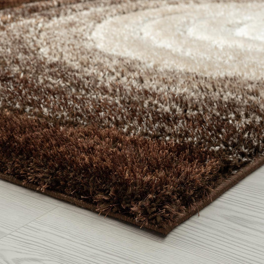 Brown-geometric-shag-rug
