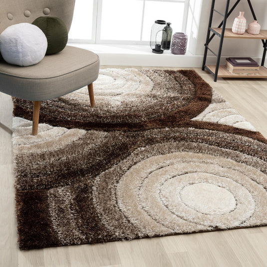 Brown-geometric-shag-rug