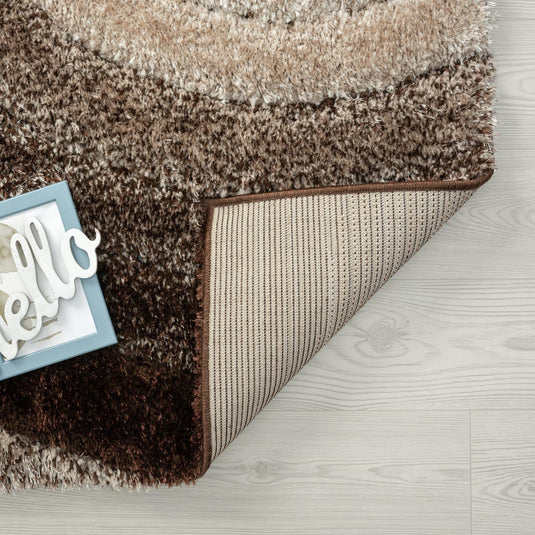 Brown-geometric-shag-rug