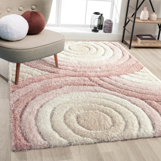 Pink-geometric-shag-rug