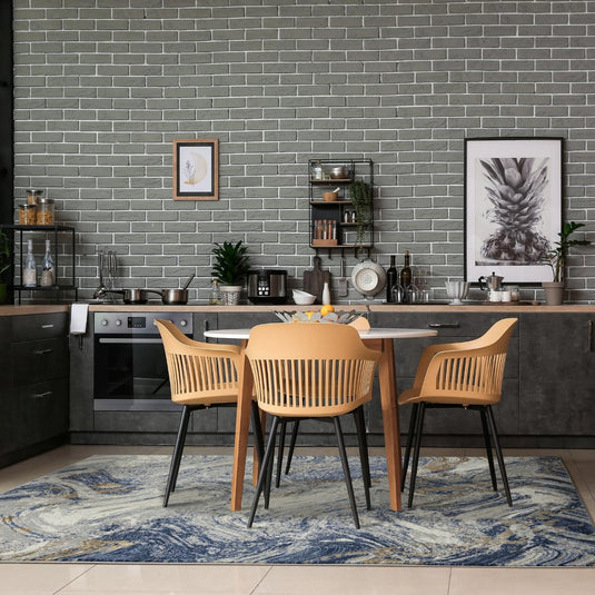 blue-dining room-abstract-rug