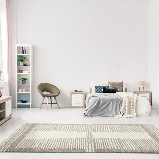 Brown-bedroom-geometric-rug