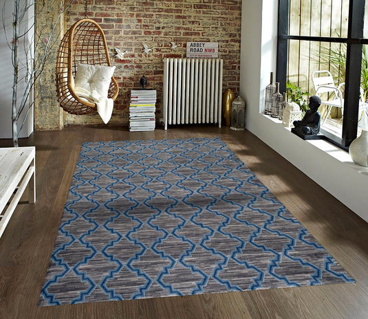 Gray & Blue Trellis Modern Area Rug - Luxe Weavers