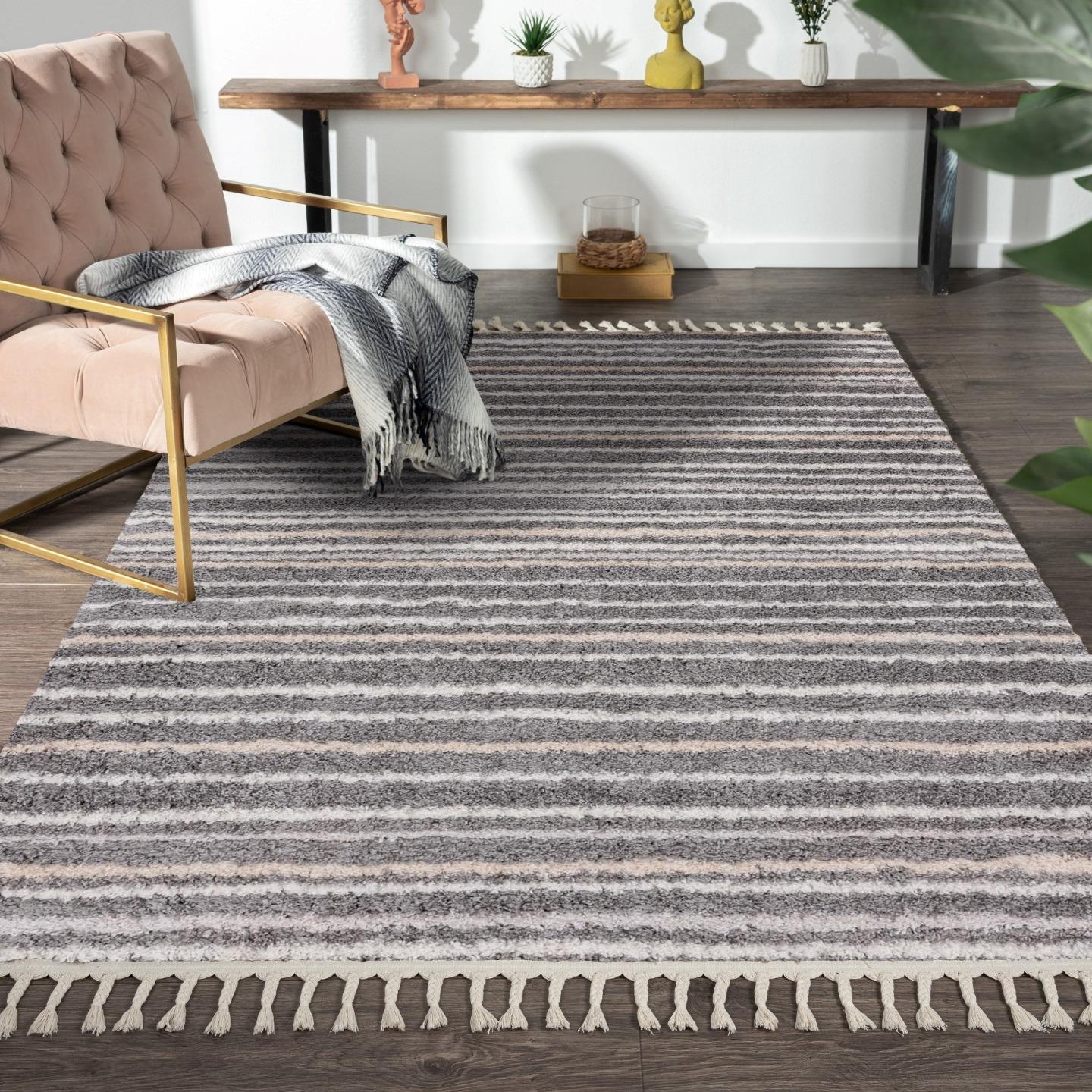 Striped Shag Rug | Luxe Weavers | Fringed Area Rug