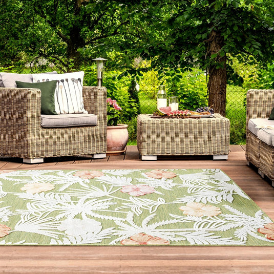 Tropical Palm Leaf 9435 Floral Area Rug