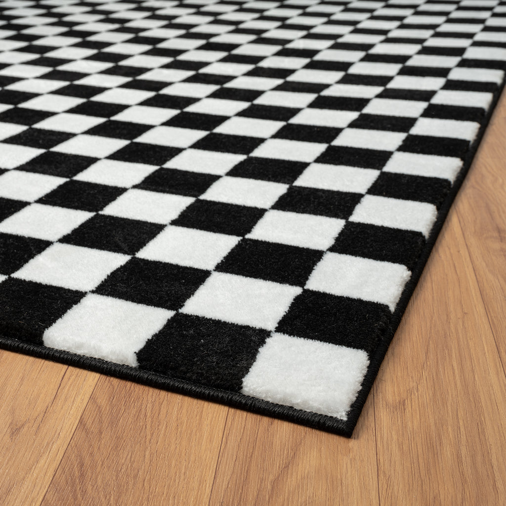 black-checkered-area-rug