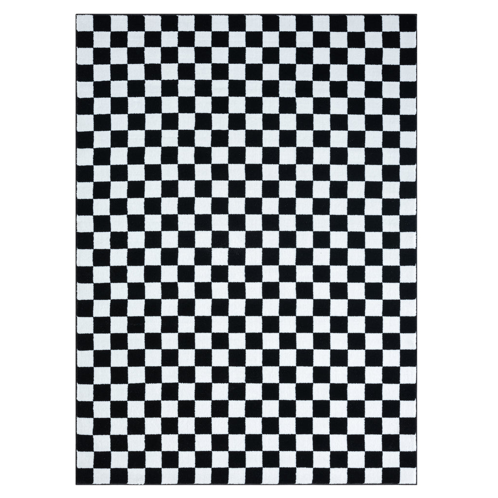 black-checkered-area-rug