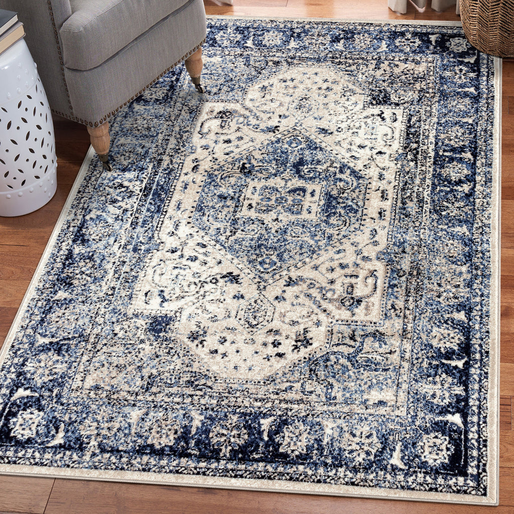 Victoria 2041 Oriental Ivory Blue Area Rug - Modern Area Rugs by Luxe Weavers®