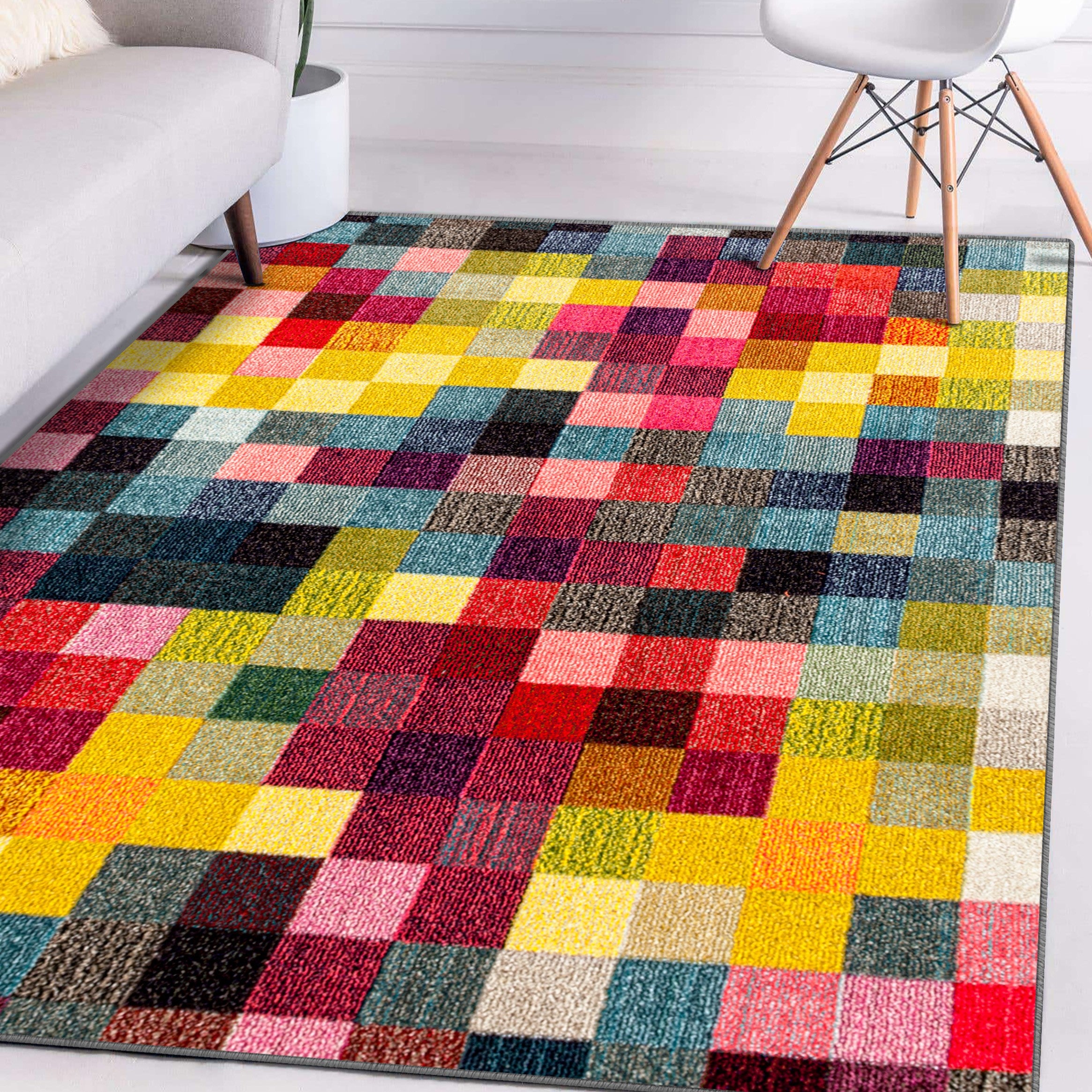 Multi-Colored Checkered Modern Area Rug | Luxe Weavers | Cheap Rugs